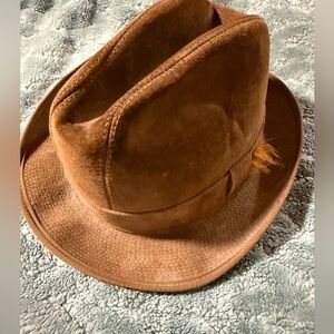 Vintage Hush Puppies Brown Suede Fedora Hat